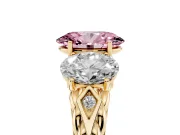 Oval Three Stone Engagement Ring Setting for a Fancy Pink Lab-Grown Diamond | Braided Band | Yellow Gold
