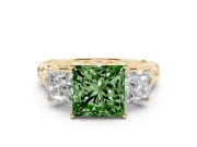 Princess Cut Three Stone Engagement Ring Setting for a Fancy Green Lab-Grown Diamond | Braided Band | Yellow Gold
