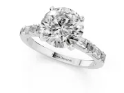 Round Baguette Side Stone Engagement Ring Setting | Alternating Accents | Sterling Silver