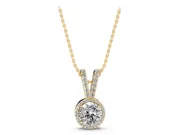 Round Lab-Grown Diamond Halo Pendant Necklace | Yellow Gold