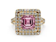 Asscher Cut Halo Split Shank Engagement Ring Setting for a Fancy Pink Lab-Grown Diamond | Pavé Strands | Yellow Gold