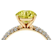 Fancy Yellow Round Cut Diamond Solitaire Ring Set in Yellow gold with Prong Setting and Pavé-Set Band