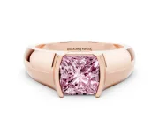 Princess Cut Half Bezel Solitaire Engagement Ring Setting for a Fancy Pink Lab-Grown Diamond | Wide Band | Rose Gold