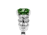 Fancy Green Cushion Cut Diamond Cluster Engagement Ring Set in Silver with Pavé Band and Prong Setting