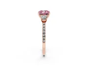 Cushion Cut Three Stone Engagement Ring Setting for a Fancy Pink Lab-Grown Diamond | Pave Shoulders | Rose Gold