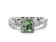 Cushion Cut Twisted Pavé Solitaire Engagement Ring Setting for a Fancy Green Lab-Grown Diamond | Open Basket | Platinum