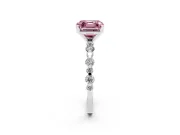 Fancy Pink Asscher Cut Diamond Prong Set Engagement Ring Set in Silver with Round Accent Pavé Band