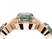 Radiant Cut Three Stone Halo Engagement Ring Setting for a Fancy Green Lab-Grown Diamond | Pavé Wave Band | Rose Gold