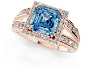Asscher Cut Halo Engagement Ring Setting for a Fancy Blue Lab-Grown Diamond | Two-Row Pave Split Shank | Rose Gold