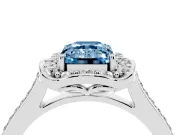 Emerald Cut Petal Tip Halo Engagement Ring Setting for a Fancy Blue Lab-Grown Diamond | Pavé Band | Sterling Silver