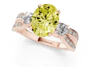 Fancy Yellow Three-Stone Oval Cut Diamond Twist Band Ring Set in Rose gold with Pavé Accents and Prong Setting