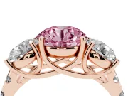 Round Three Stone Engagement Ring Setting for a Fancy Pink Lab-Grown Diamond | Accented Shoulders | Rose Gold