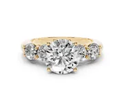 Round Five Stone Engagement Ring Setting | Prong Set Side Stones | Yellow Gold