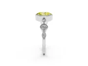 Fancy Yellow Oval Cut Diamond Vintage-Inspired Milgrain Ring Set in Platinum with Marquise Stations of Round Accents