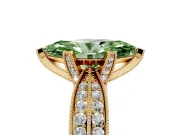 Fancy Green Marquise Cut Diamond Solitaire Ring Set in Yellow gold with Milgrain Double Row Round Pavé Band