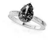 Pear-Shaped Engraved Solitaire Engagement Ring Setting for a Black Center | Sterling Silver