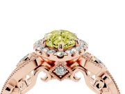 Fancy Yellow Marquise Cut Diamond Halo Ring Set in Rose gold with Milgrain Pavé Band and Prong Setting