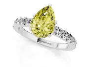 Fancy Yellow Pear Cut Diamond Pavé Band Solitaire Set in Platinum with Prong Setting