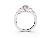 Fancy Pink Marquise Cut Diamond Three-Stone Ring Set in Platinum with Pavé Split Shank and Prong Setting