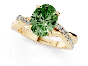 Fancy Green Oval Cut Diamond Twist Band Solitaire Set in Yellow gold with Pavé Accents and Prong Setting