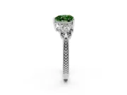Fancy Green Heart Cut Diamond Three-Stone Ring Set in Silver with Milgrain Band