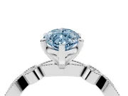 Fancy Blue Marquise Cut Diamond Solitaire Engagement Ring Set in Platinum with Milgrain Bezel Accent Band