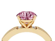 Round Vintage Pavé Engagement Ring Setting for a Fancy Pink Lab-Grown Diamond | Yellow Gold
