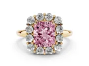 Radiant Cut Cluster Halo Engagement Ring Setting for a Fancy Pink Lab-Grown Diamond | Large Round Accents | Yellow Gold