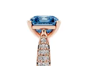 Fancy Blue Asscher Cut Diamond Solitaire Engagement Ring Set in Rose gold with Multi-Row Round Pavé Band and Prong Setting