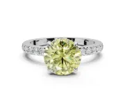 Round Hidden Halo Engagement Ring Setting for a Fancy Yellow Lab-Grown Diamond | Pavé Band | Platinum