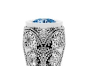 Fancy Blue Round Cut Diamond Bezel Ring Set in Silver with Milgrain Accent Band