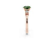 Fancy Green Three-Stone Round Cut Diamond Ring Set in Rose gold with Prong Setting and Plain Band