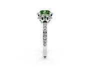 Fancy Green Cushion Cut Diamond Halo Pavé Band Ring Set in Silver with Prong-Held Center