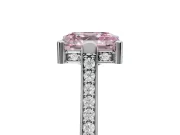 Asscher Cut Vintage Cathedral Engagement Ring Setting for a Fancy Pink Lab-Grown Diamond | Carved Band | White Gold