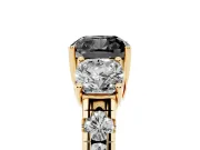 Cushion Cut Three Stone Engagement Ring Setting for a Black Center | Accented Shoulders | Yellow Gold