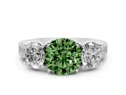 Round Vintage Three Stone Engagement Ring Setting for a Fancy Green Lab-Grown Diamond | Platinum