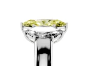 Fancy Yellow Three-Stone Marquise Cut Diamond Ring Set in Platinum with Matching Prong Settings and Plain Band