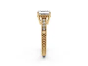 Asscher Cut Vintage Engraved Solitaire Engagement Ring Setting | Milgrain Pavé | Yellow Gold