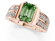Emerald Cut Half Bezel Engagement Ring Setting for a Fancy Green Lab-Grown Diamond | Double Row Channel Band | Rose Gold
