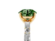 Fancy Green Round Cut Diamond Solitaire Set in Yellow gold with Side Baguettes and Channel Set Band