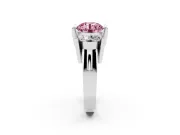 Fancy Pink Round Cut Diamond Three-Stone Channel Set Ring Set in Silver with Smooth Polished Band