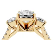 Three-Stone Radiant Cut Diamond Pavé Band Ring Set in Yellow gold with Prong-Set Trio