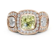 Cushion Cut Three Stone Halo Engagement Ring Setting for a Fancy Yellow Lab-Grown Diamond | Bezel Set | Rose Gold