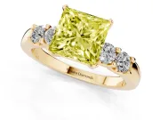 Fancy Yellow Princess Cut Diamond Five-Stone Prong Set Engagement Ring Set in Yellow gold with Channel Band