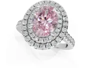 Fancy Pink Oval Lab-Grown Diamond Double Halo Statement Ring Set in Platinum with Pavé Band