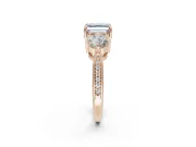 Asscher Cut Three Stone Engagement Ring Setting for a Fancy Blue Lab-Grown Diamond | Tapered Pave Band | Rose Gold