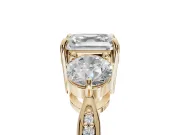 Asscher Cut Three Stone Engagement Ring Setting | Tapered Pave Band | Yellow Gold