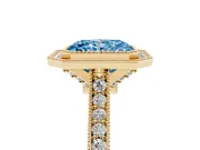 Radiant Cut Vintage Milgrain Halo Engagement Ring Setting for a Fancy Blue Lab-Grown Diamond | Bezel Head | Yellow Gold