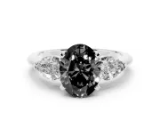 Oval Three-Stone Engagement Ring Setting for a Black Center | Pear Side Stones | White Gold
