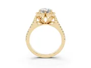 Radiant Cut Petal Frame Floral Halo Engagement Ring Setting | Pavé Split Shank | Yellow Gold